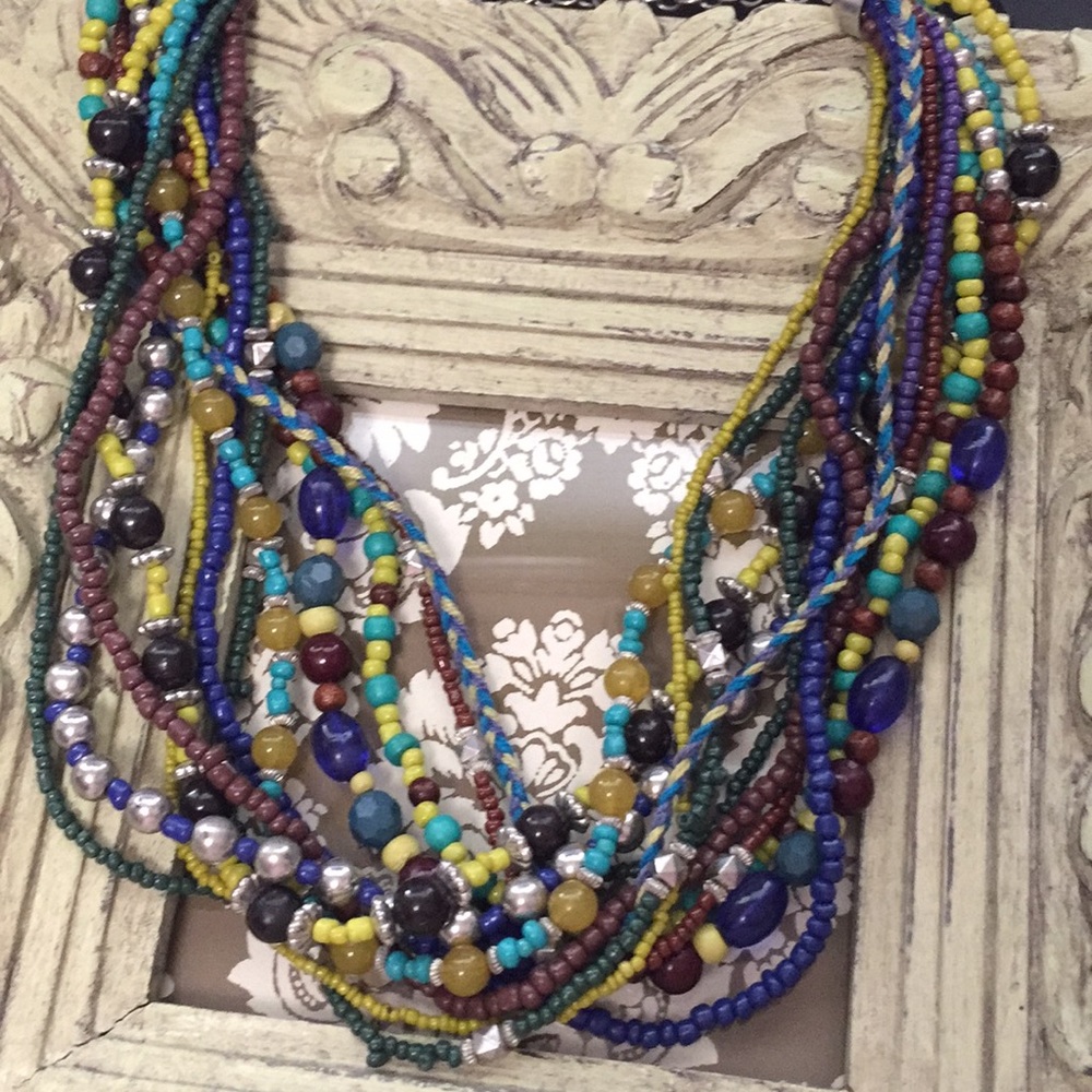 Gypsy Multi Strand Necklace Hues of Blue & Green